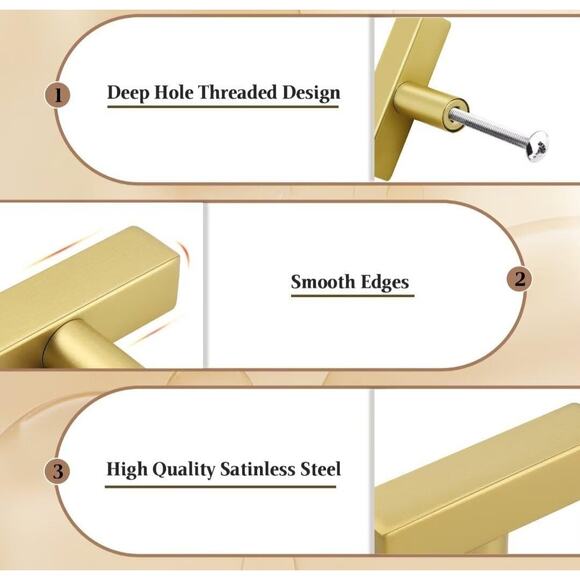 Gold Cabinet Handles – 6-Inch Modern Drawer Pulls, Pack of 15 - Picture 3 of 5